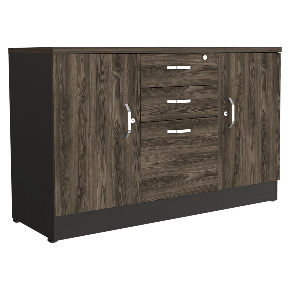 TUHOME - Buffet 3 Puertas 2 Cajones Home Office Negro Y Coñac