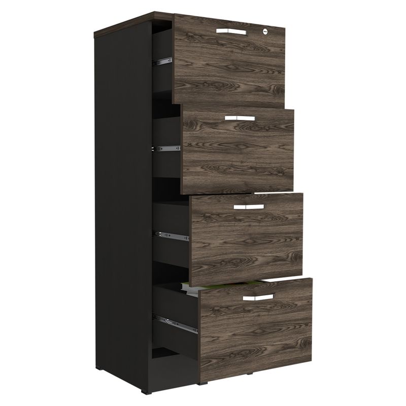 TUHOME - Cajonera Home Office 4 Cajones Alto Negro Y Coñac