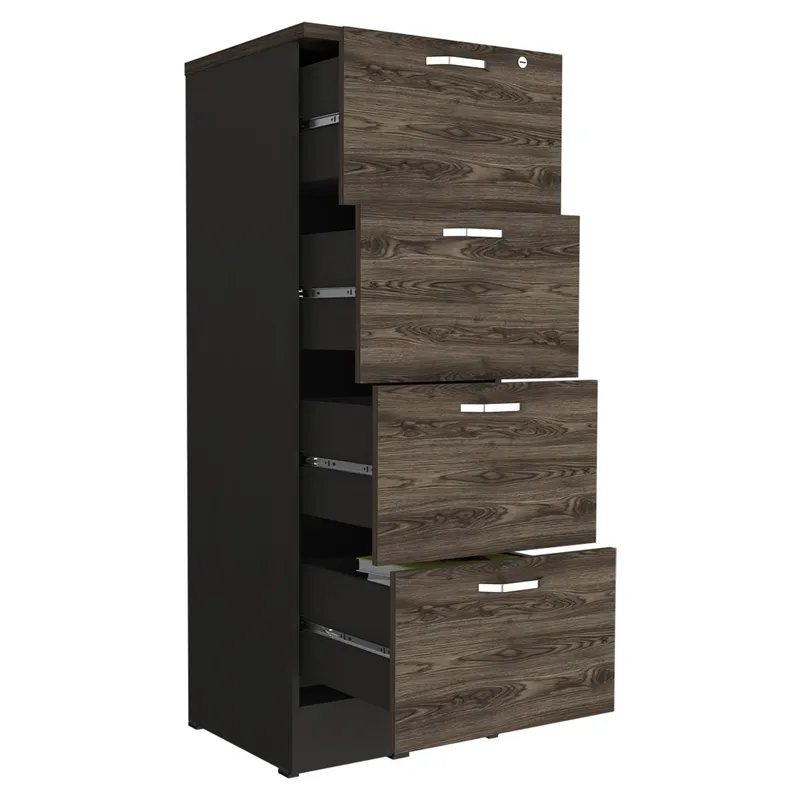 TUHOME - Cajonera Home Office 4 Cajones Alto Negro Y Coñac