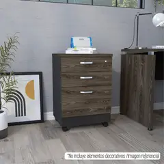 TUHOME - Cajonera Home Office 3 Cajones Con Ruedas Negro Y Coñac