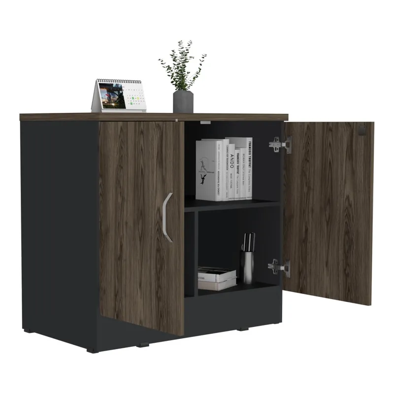 TUHOME - Buffet Office 2 Puertas Negro Y Coñac 75X80X48.5 Cm