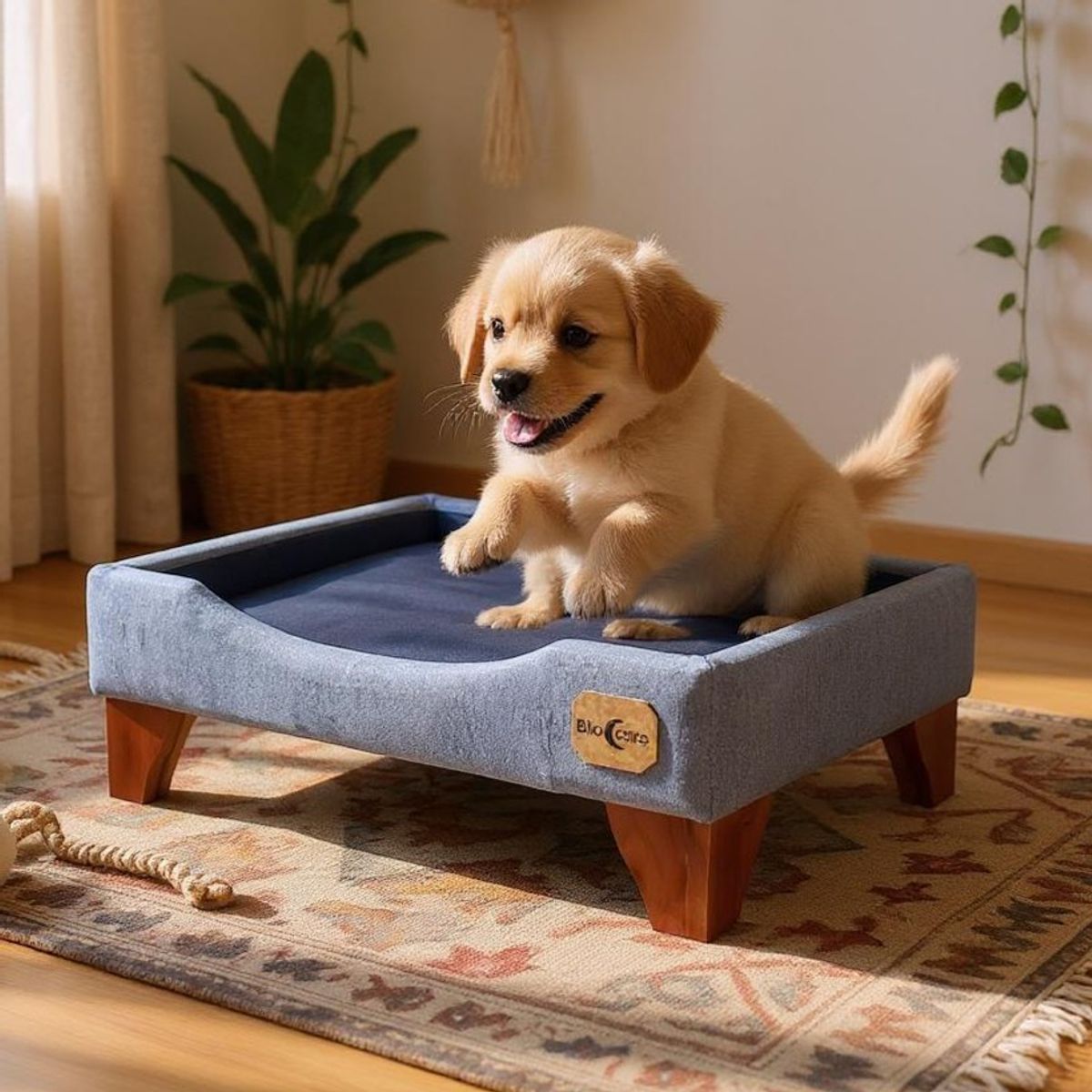 BLOCCARE - Cama de Mascotas - Talla M EXTRA 50x75 cm  Patas De Madera 11 cm (Gris)