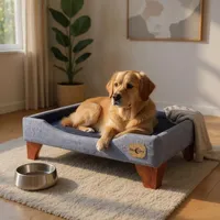 Cama de Mascotas - Talla L EXTRA 90x70 cm Patas De Madera 11 cm (Gris)