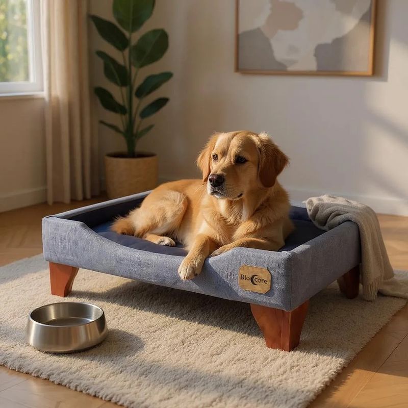 BLOCCARE - Cama de Mascotas - Talla L EXTRA 90x70 cm  Patas De Madera 11 cm