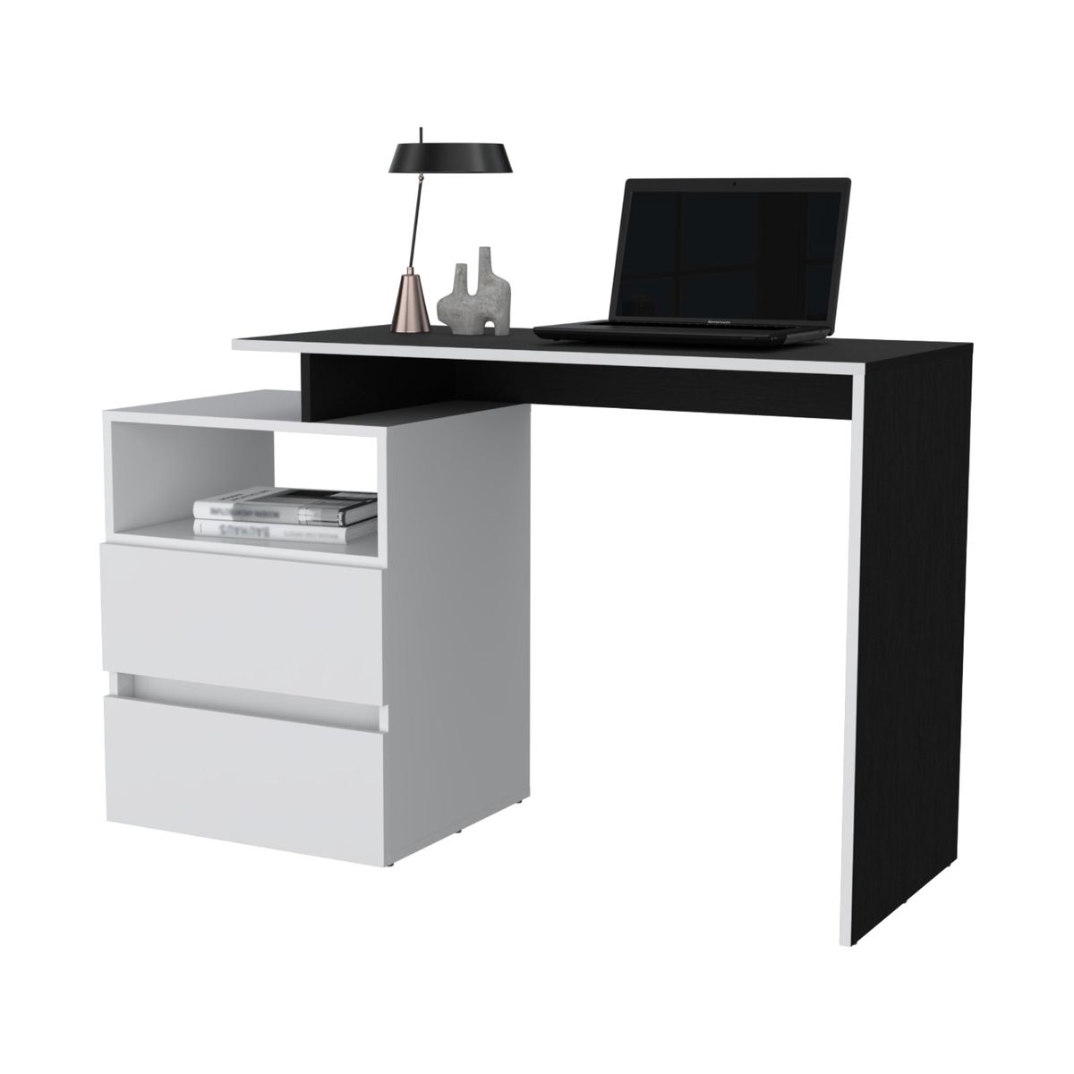 TUHOME - Escritorio 2 Cajones Negro y Blanco 75x120x44.1 cm