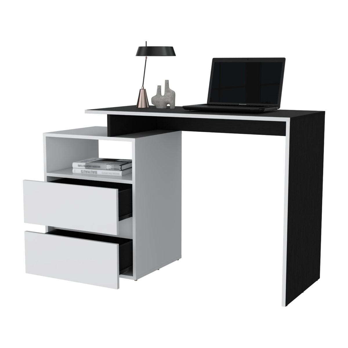 TUHOME - Escritorio 2 Cajones Negro y Blanco 75x120x44.1 cm