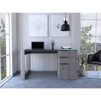 Escritorio Recto 2 Cajones 1 Puerta Office Ceniza Y Plomo