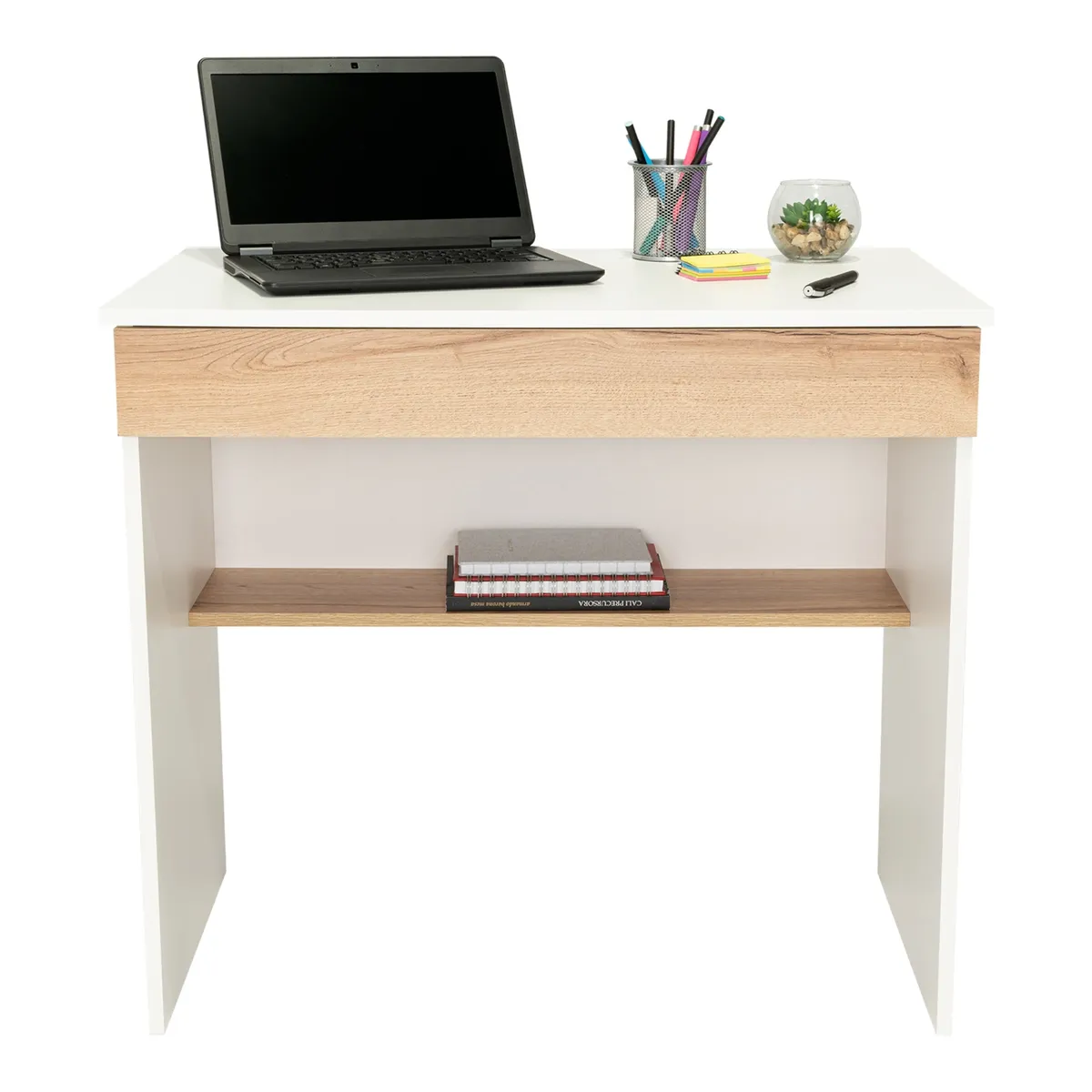 TUHOME - Escritorio Recto 1 Cajon Ohio Blanco Y Duna 73X80X49.8 Cm