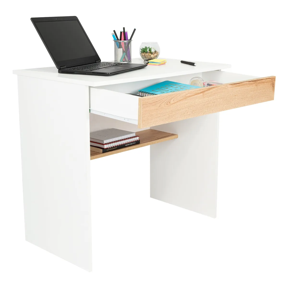 TUHOME - Escritorio Recto 1 Cajon Ohio Blanco Y Duna 73X80X49.8 Cm