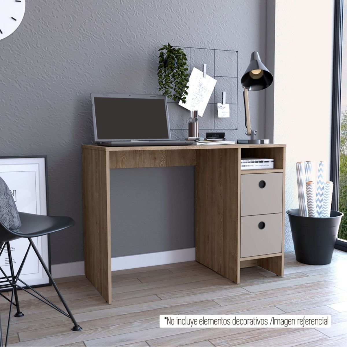TUHOME - Escritorio Recto 2 Cajones Khali Miel Y Taupe
