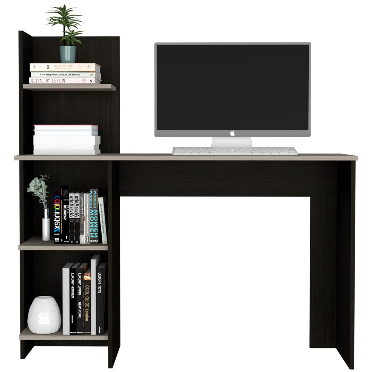 TUHOME - Escritorio Con Biblioteca Office Wengue Y Ceniza 120X120X45 Cm