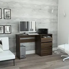 TUHOME - Escritorio Recto 3 Cajones Office W-120 Café Oscuro