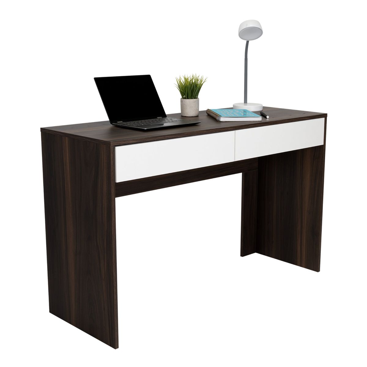 TUHOME - Escritorio Recto 1 Cajon Acre Café Y Blanco 75X120X45 Cm