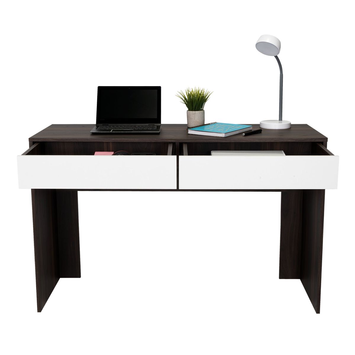 TUHOME - Escritorio Recto 1 Cajon Acre Café Y Blanco 75X120X45 Cm