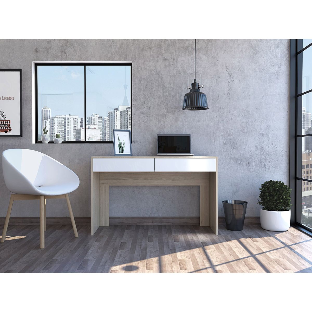 TUHOME - Escritorio Con 1 Cajon Acre Rovere Y Blanco 75X120X45 Cm