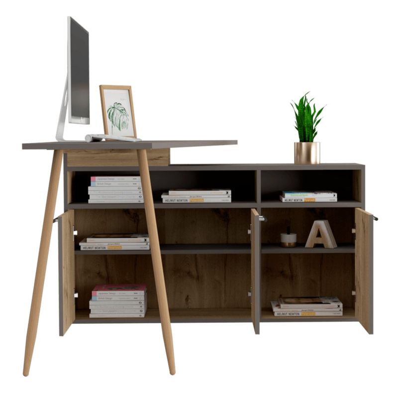 TUHOME - Escritorio En L 3 Puertas Singapur 130 Cm Duna Y Taupe