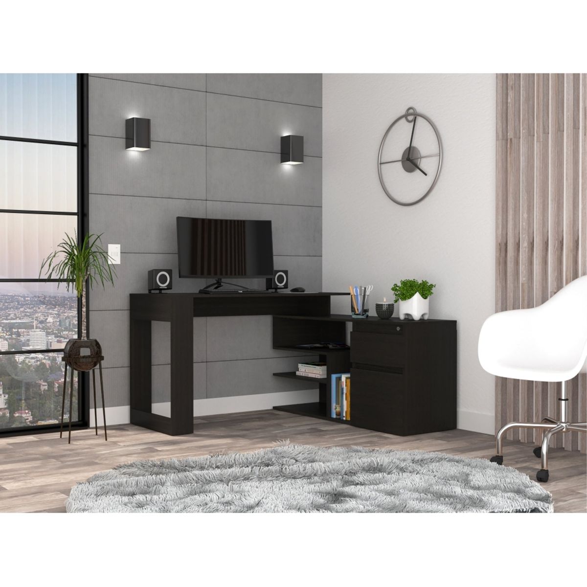 TUHOME - Escritorio En L 2 Cajones Alteza Wengue