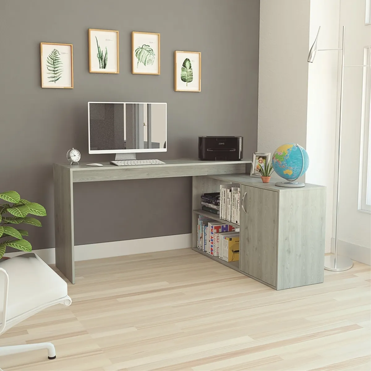 TUHOME - Escritorio En L 1 Puerta Office W-151 Ceniza