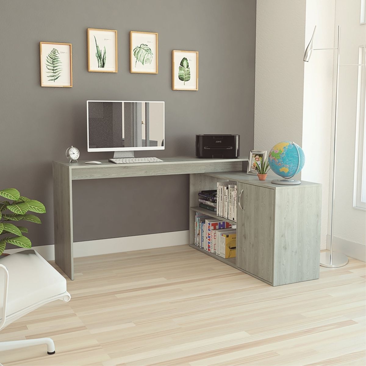 TUHOME - Escritorio En L 1 Puerta Office W-151 Ceniza