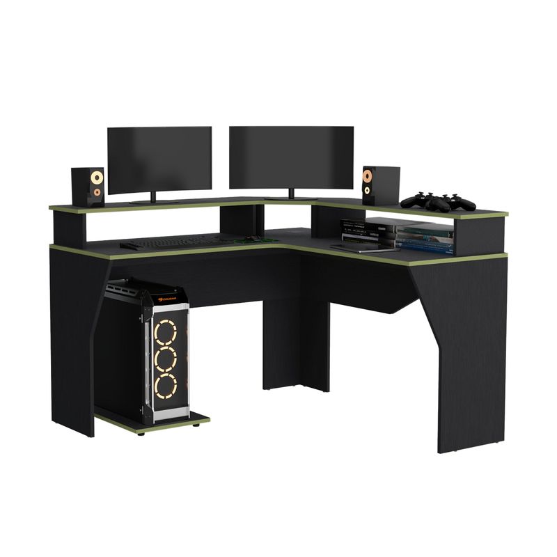 TUHOME - Escritorio Gamer En L Guma Wengue Y Verde