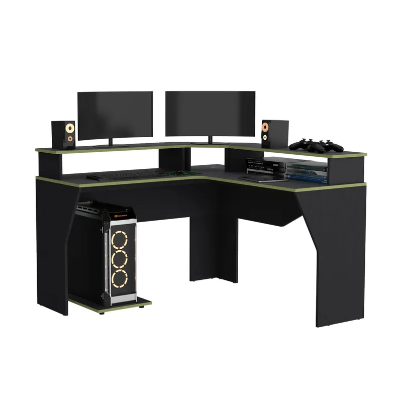 TUHOME - Escritorio Gamer En L Guma Wengue Y Verde