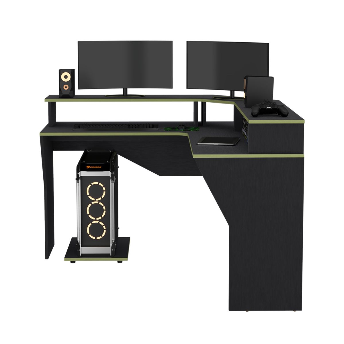 TUHOME - Escritorio Gamer En L Guma Wengue Y Verde