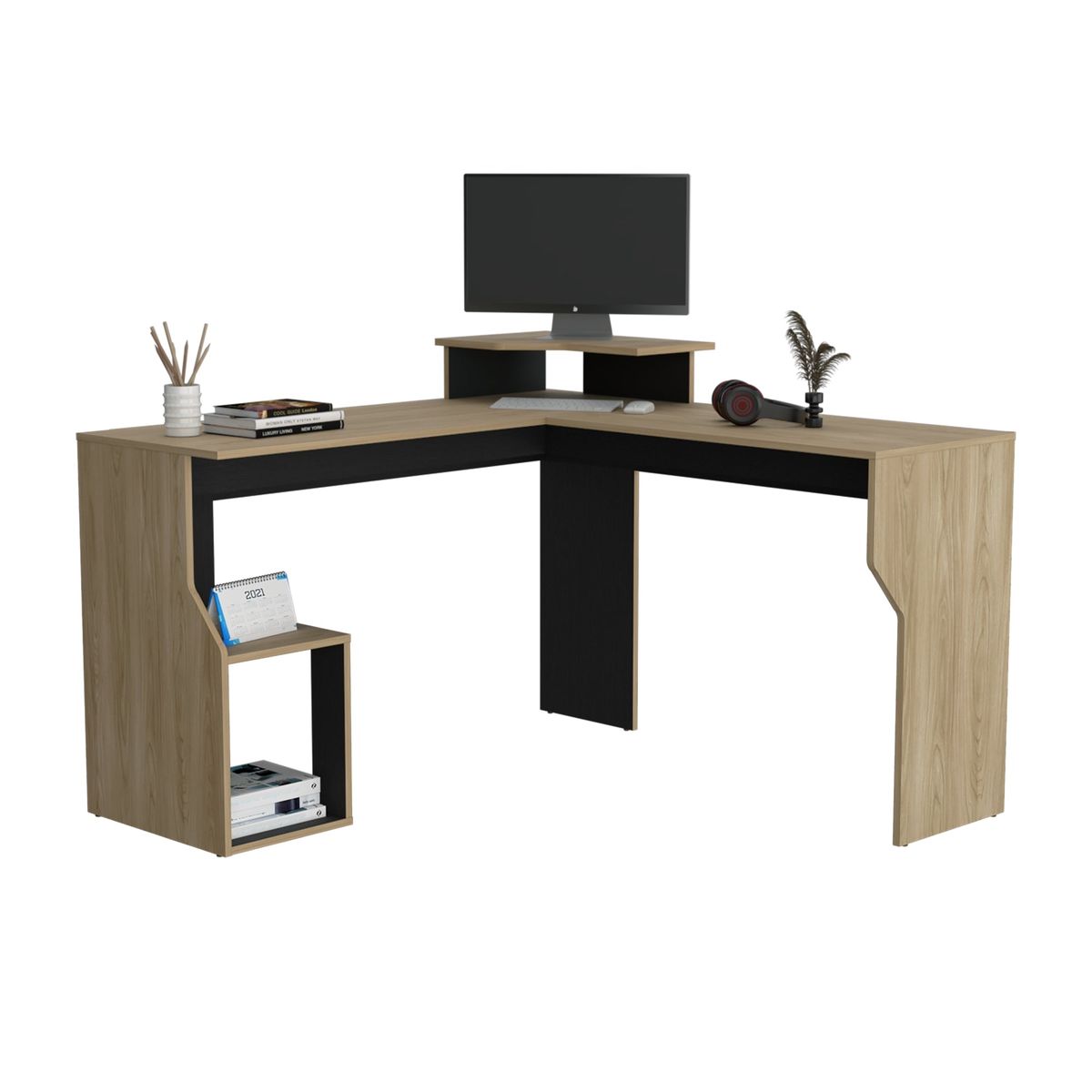 TUHOME - Escritorio En L Juanita Fresno Y Wengue 90.6X130X130 Cm