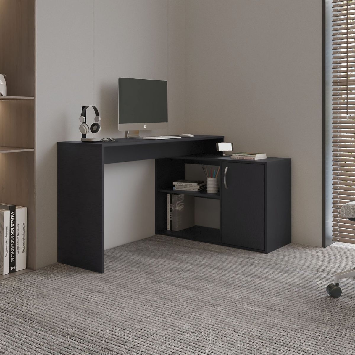 TUHOME - Escritorio En L 1 Puerta 71X125X90 Cm Eco Wengue