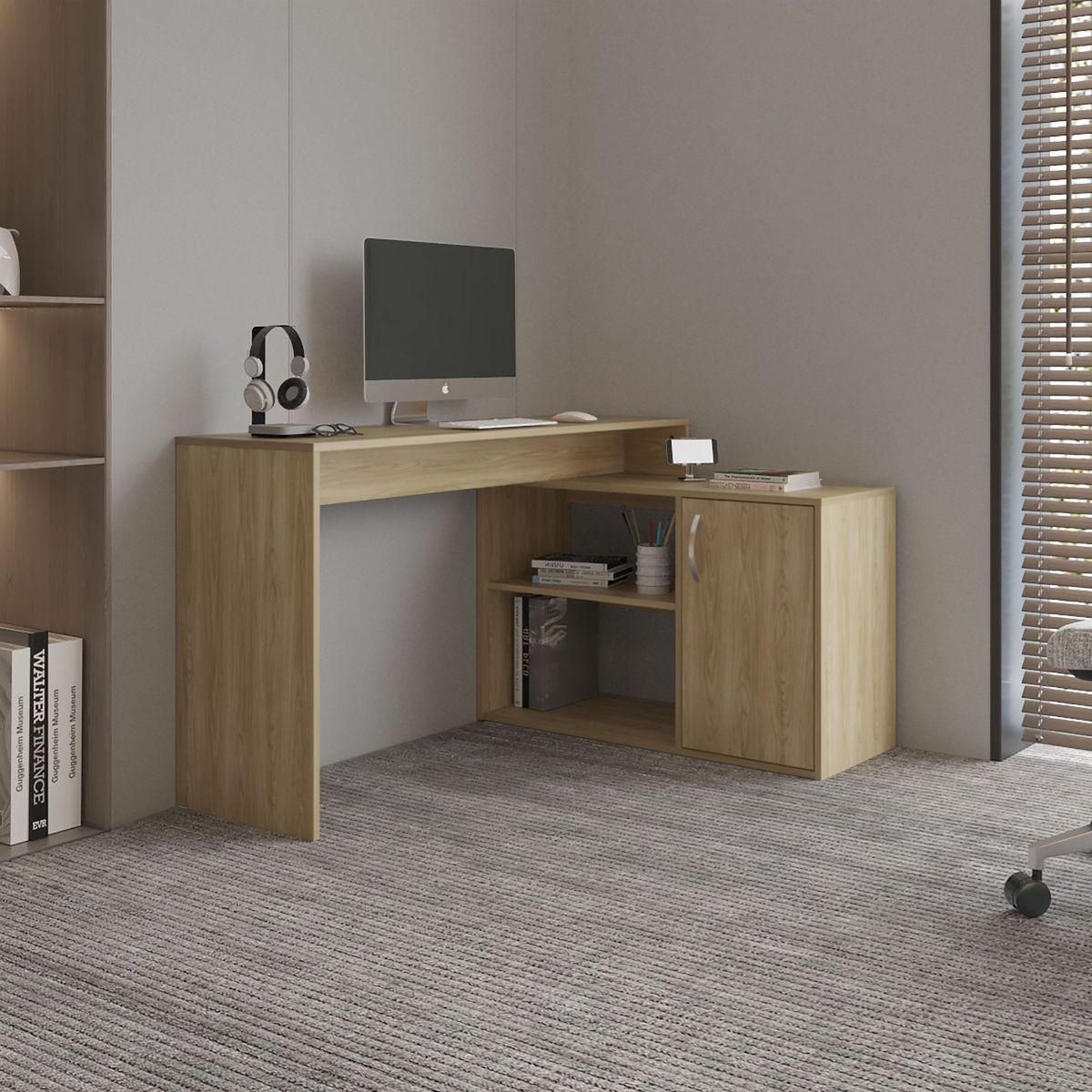 TUHOME - Escritorio En L 1 Puerta 71X125X90 Cm Eco Fresno