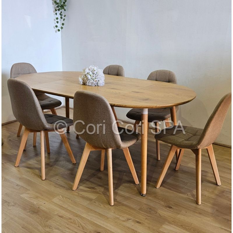 CORI CORI - Comedor Mesa Expandible 100-140-180cm + 6 Sillas Capitonne Lino Beige