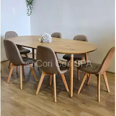 CORI CORI - Comedor Mesa Expandible 100-140-180cm + 6 Sillas Capitonne Lino Beige