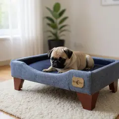 BLOCCARE - Cama de Mascotas - Talla S 55x40 cm Patas De Madera 11 cm