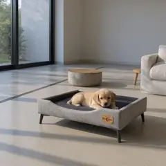 BLOCCARE - Cama de Mascotas - Talla S 55x40 cm Pata Metalica 12 cm (Gris)