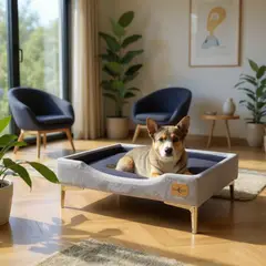 BLOCCARE - Cama de Mascotas Gris - Talla S 55x40 cm Pata Cromada 15 cm