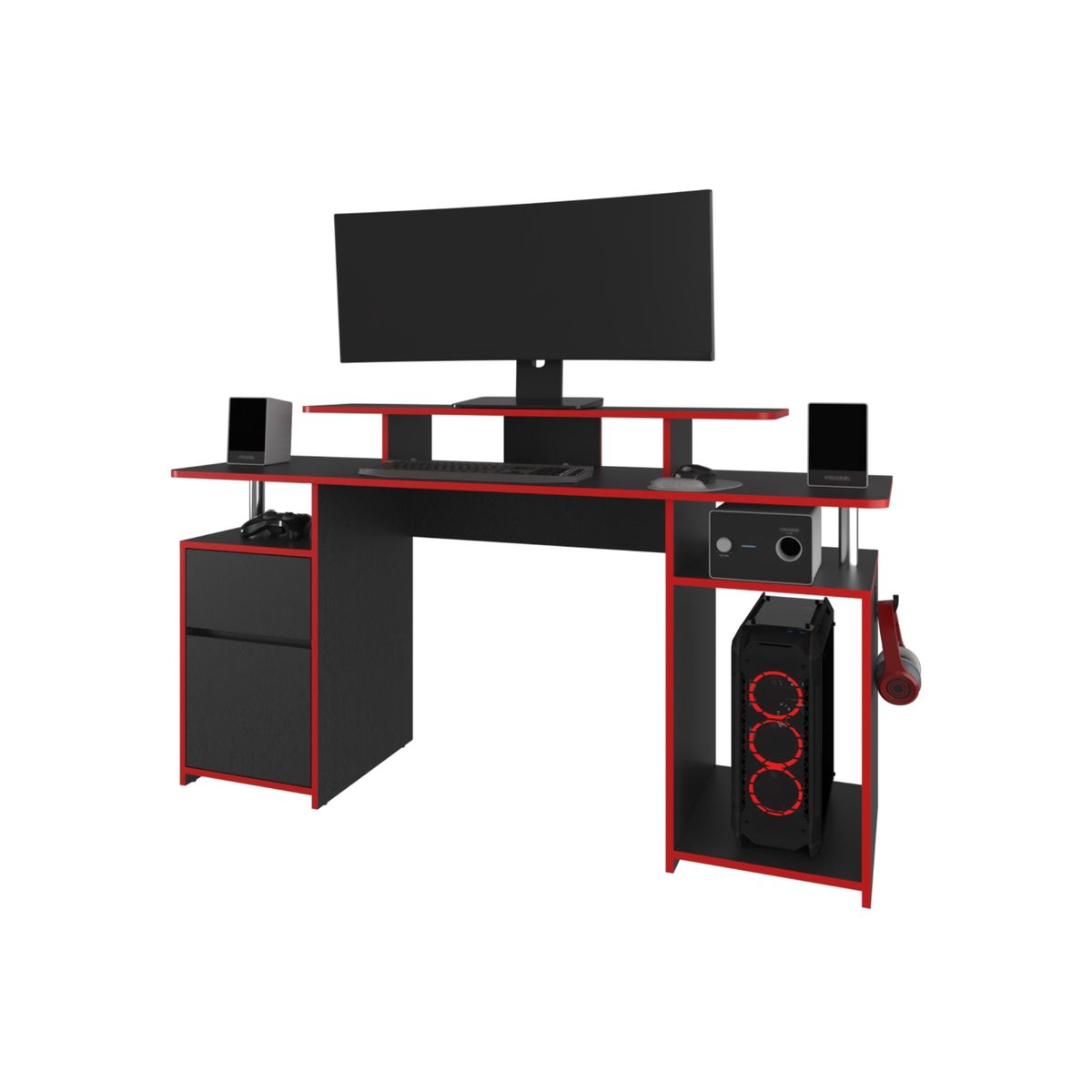 TUHOME - Escritorio Gamer 1 Cajon 1 Puerta Keria Wengue Y Rojo