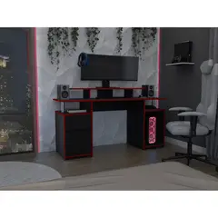 TUHOME - Escritorio Gamer 1 Cajon 1 Puerta Keria Wengue Y Rojo