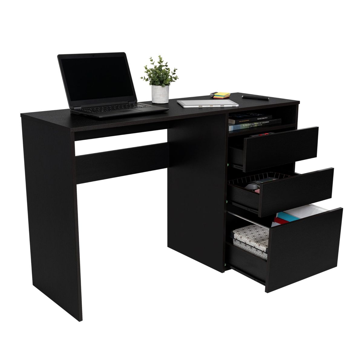 TUHOME - Escritorio Con 3 Cajones Dublin Wengue 75X1205X421 Cm