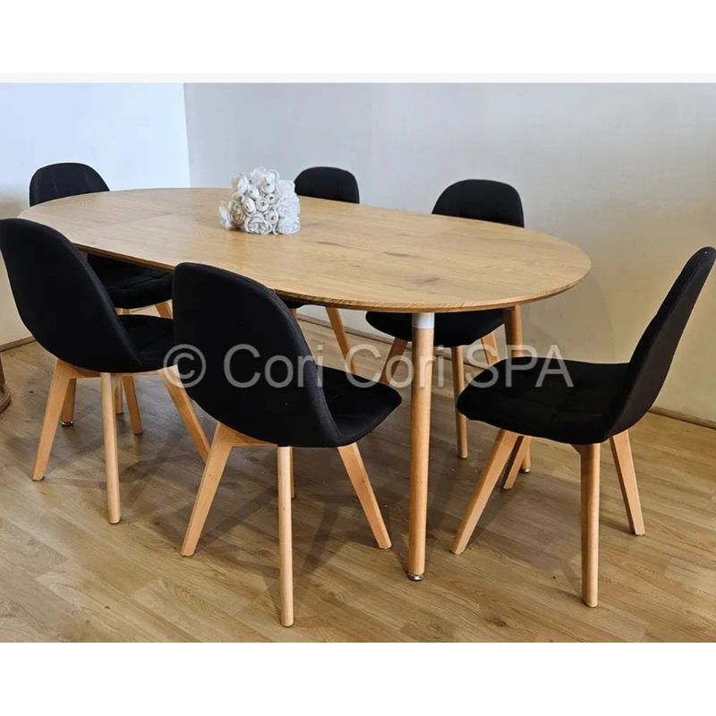 CORI CORI - Comedor Mesa Expandible 100-140-180cm + 6 Sillas Capitonne Lino Negro