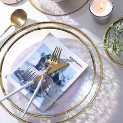 MI DECO HOME CADA DETALLE IMPORTA - SET 12 PLATOS TORNASOL DE VIDRIO CON BORDE DORADO