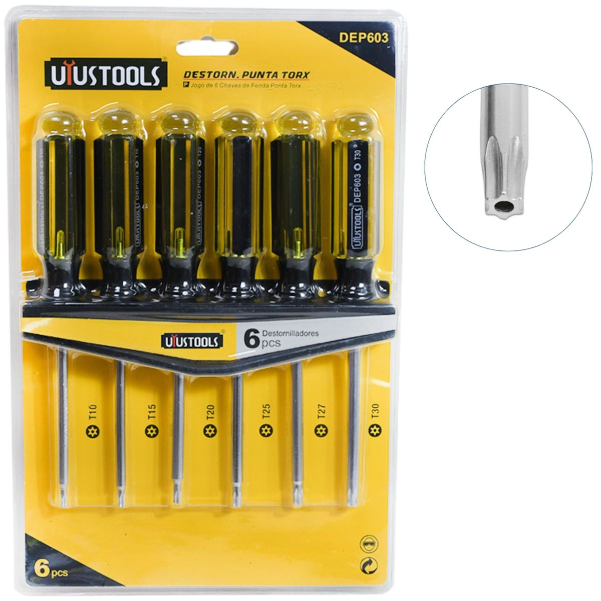 Destornilladores Torx Estrella Con Agujero 6 Piezas Uyustools, marca GRUPO UYUSA UYUSTOOLS - Foto Principal