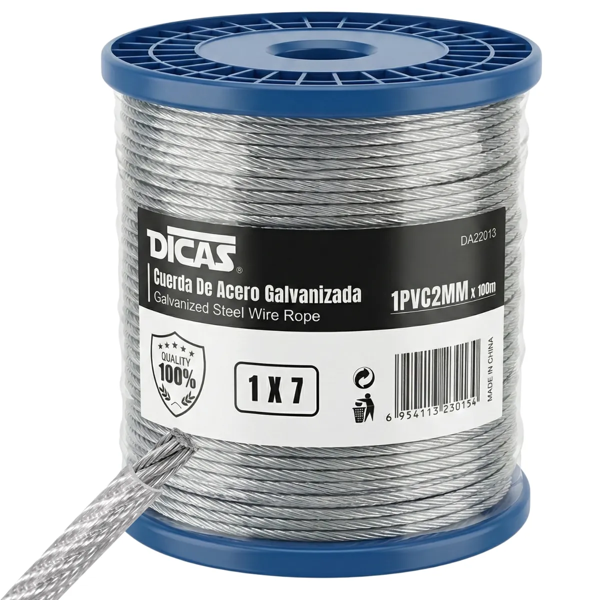 DICAS - Piola Cable De Acero Forrado Pvc 1 Mm 100 Metros Dicas