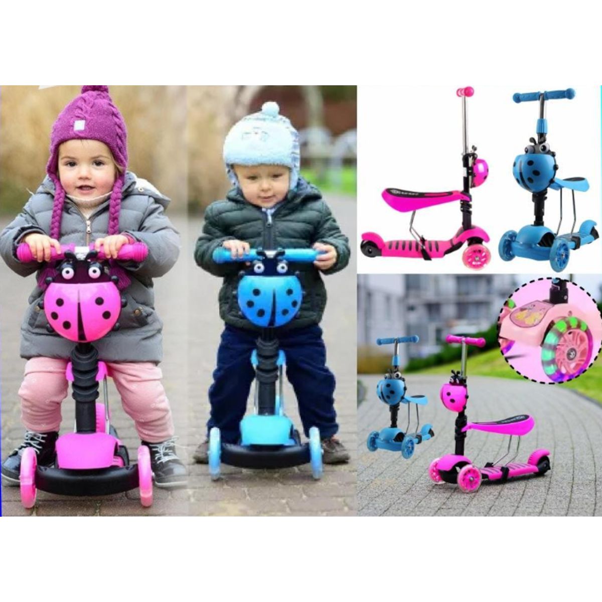 GENERICO - Monopatin Scooter Chinita 3 En 1Color Fucsia