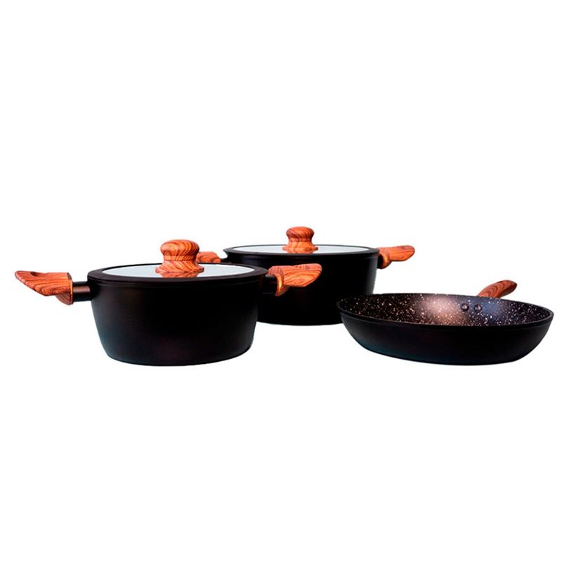 KEEP - Bateria de Cocina Keep Granite Line 5 Pcs Set Ollas Antiadherentes Negras