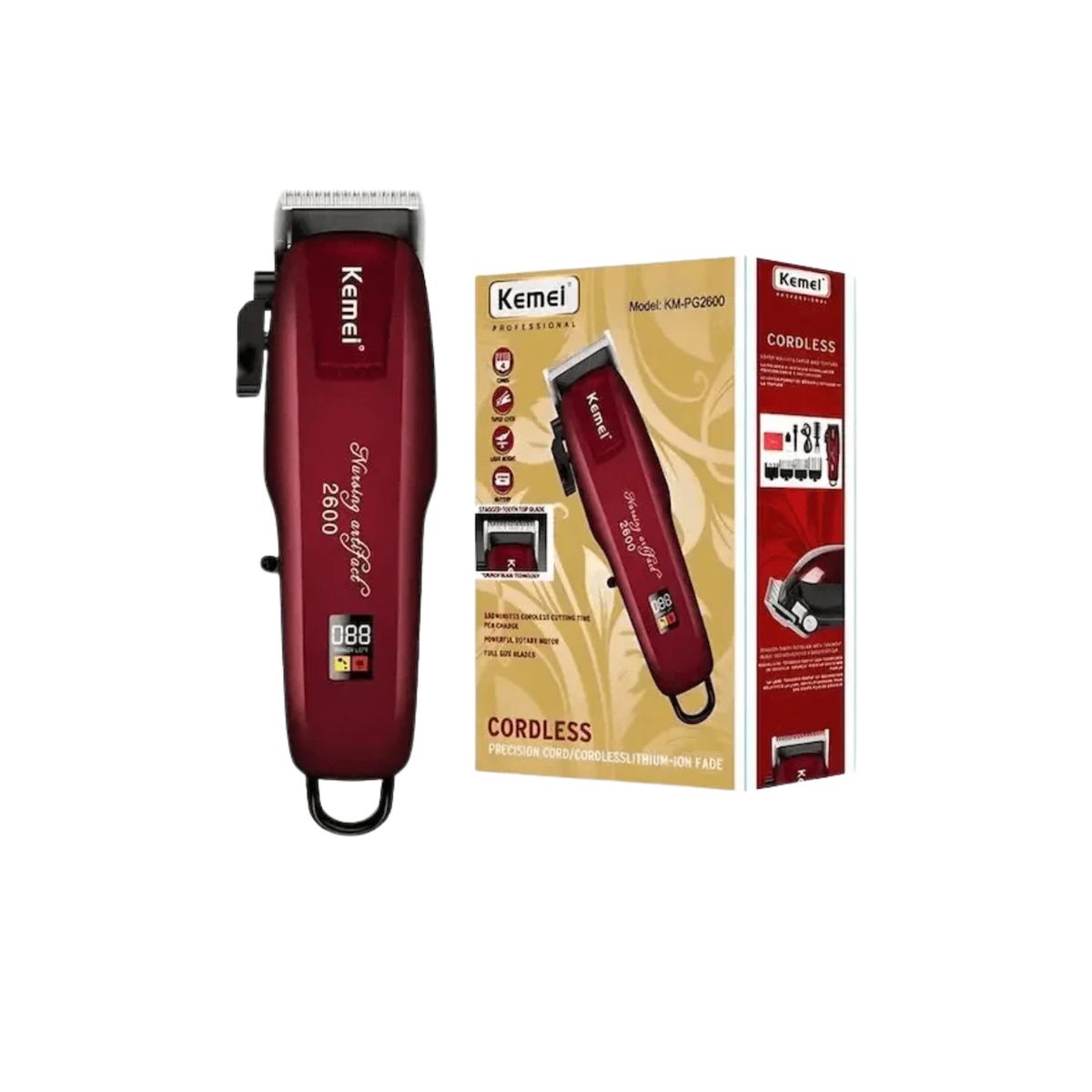 KEMEI - Combo KEMEI Clipper KM2600 Trimmer KM2299 y Shaver KM1102