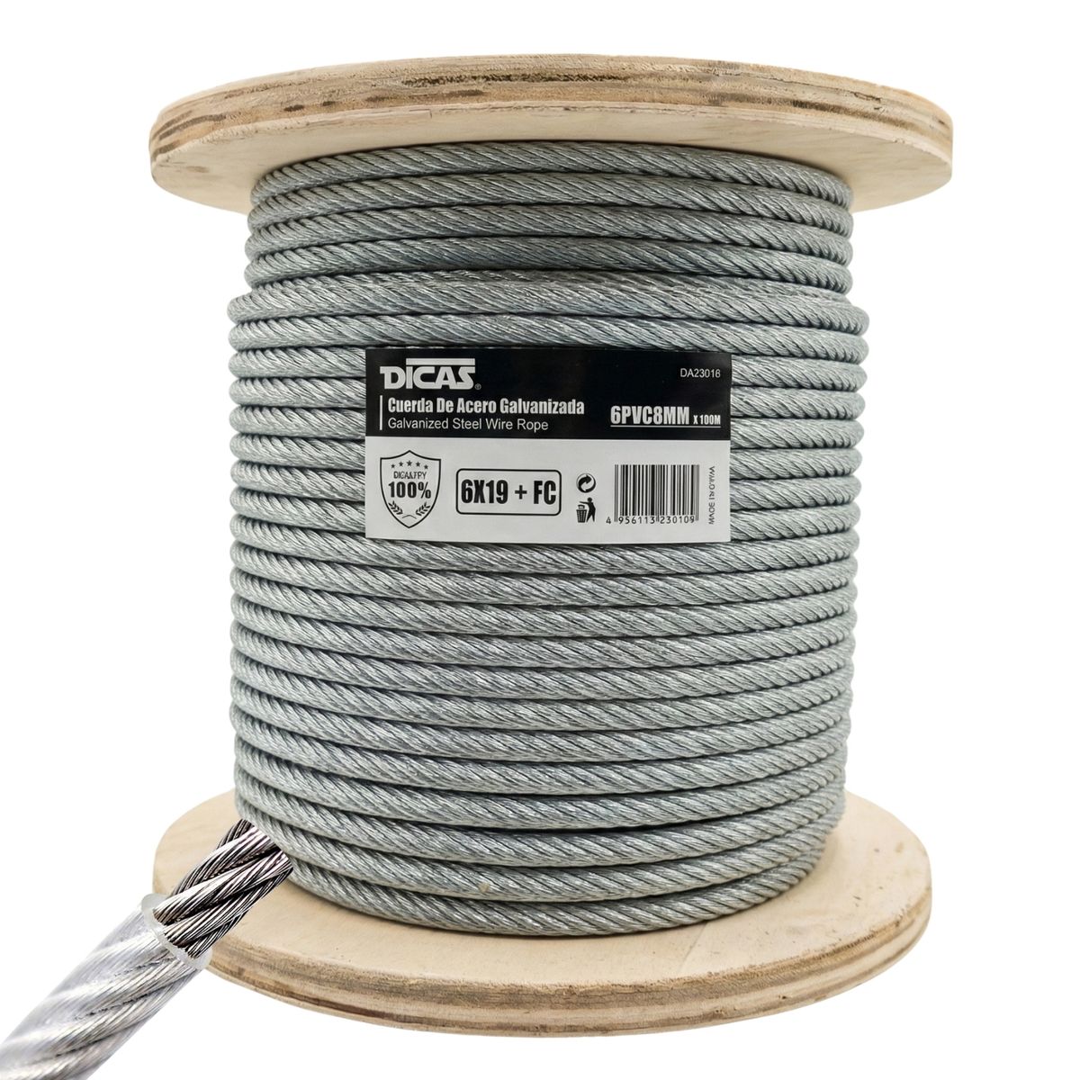DICAS - Piola Cable De Acero Forrado Pvc 6 Mm 100 Metros Dicas