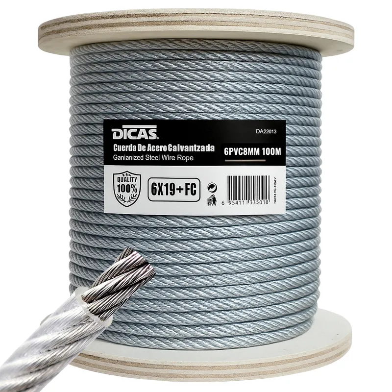 DICAS - Piola Cable De Acero Forrado Pvc 6 Mm 100 Metros Dicas