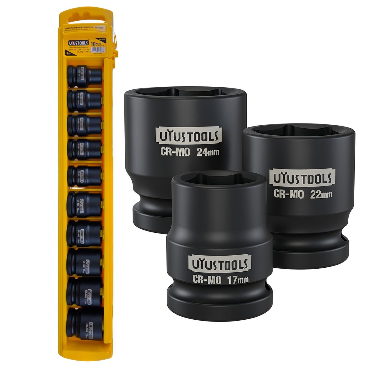 GRUPO UYUSA UYUSTOOLS - Juego De Dados De Impacto 1/2 Pulgada 10 Piezas Uyustools