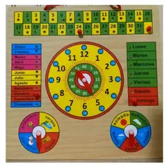 GENERICO - Juguete Calendario y Reloj de Madera Montessori 30 x 30 cm