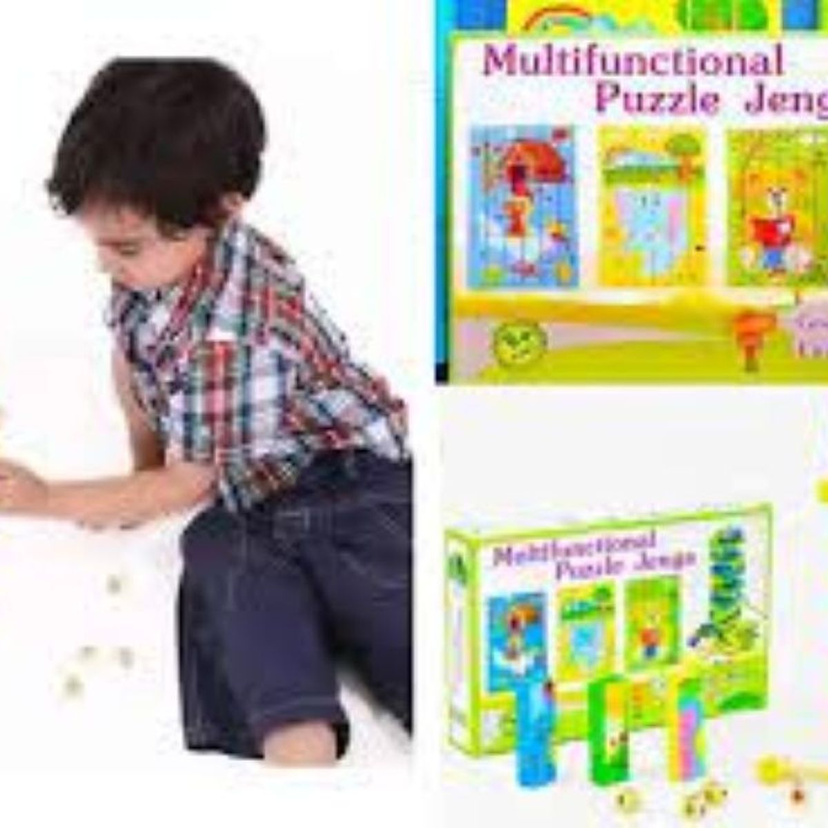 GENERICO - Puzzle Jenga de madera para niños 3 en 1 dados Piezas Juego Rol Educativo Montessori