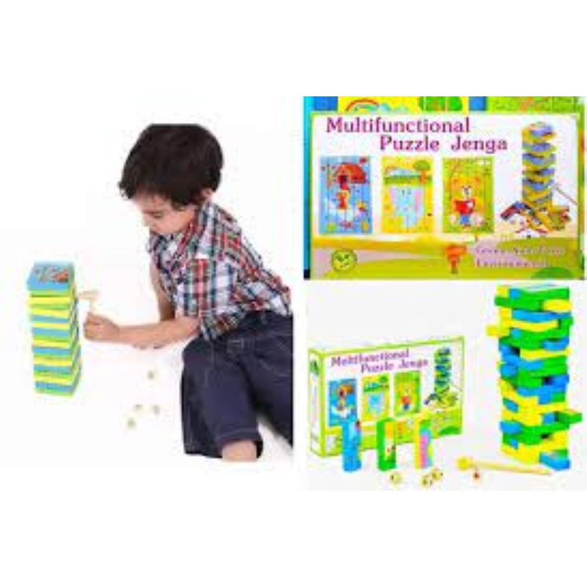 GENERICO - Puzzle Jenga de madera para niños 3 en 1 dados Piezas Juego Rol Educativo Montessori